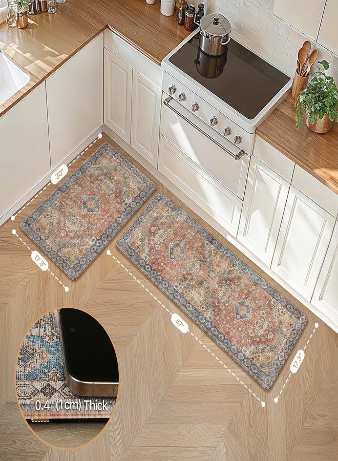 GENIMO Kitchen Mats for Floor, 2PCS Kitchen Rugs Non Slip Washable, Waterproof Anti Fatigue Mat, Comfort Standing Runner Rug for Sink, Office, Laundry, Home, 17.3"x47"+17.3"x30", RetroBrick - Image 2